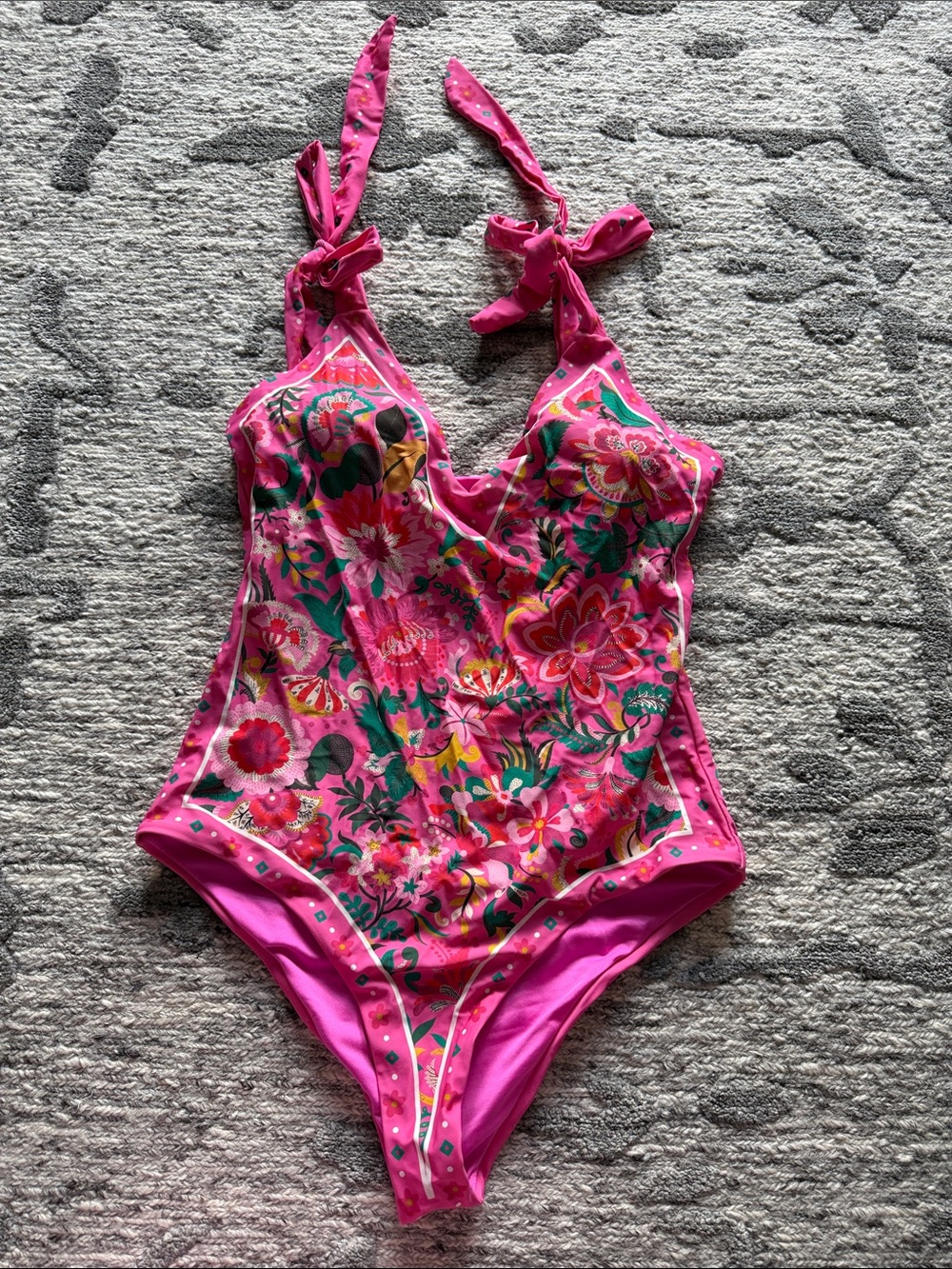 Beach Riot Hot Pink Floral Tie-Shoulder One-Piece Swimsuit